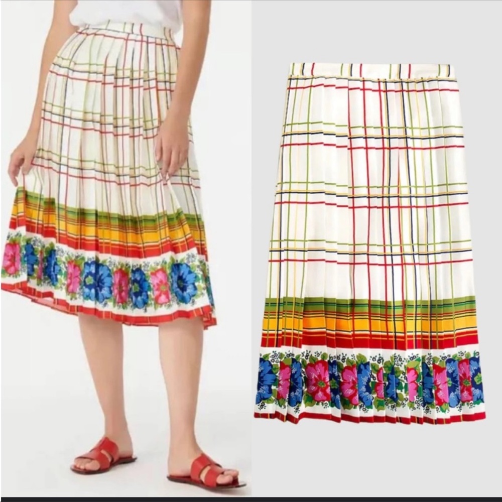 🆕 🚺 J. Crew midi pleated plaid skirt with flowers